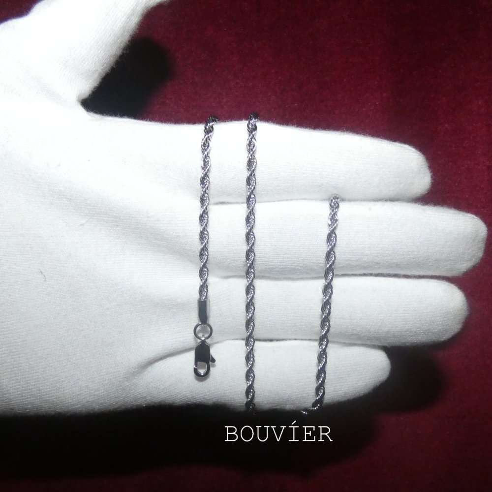 18K Solid White Gold 3mm Rope Chain - Picture 3 of 4